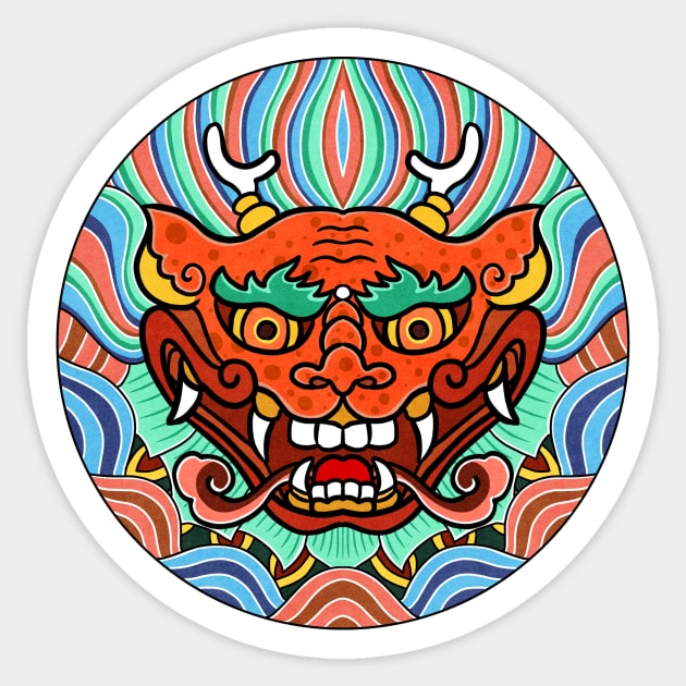 Minhwa: Dragon Face on Shield B Type Sticker by koreanfolkpaint